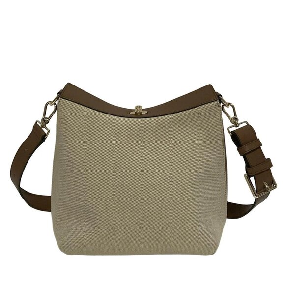 Auth FURLA - Beige Dark Brown Canvas Leather Shoulder Bag - Picture 3 of 11